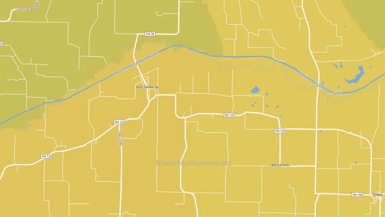 Map of the best neighborhoods in the Ben Franklin area, with better matches in green and worse matches in red