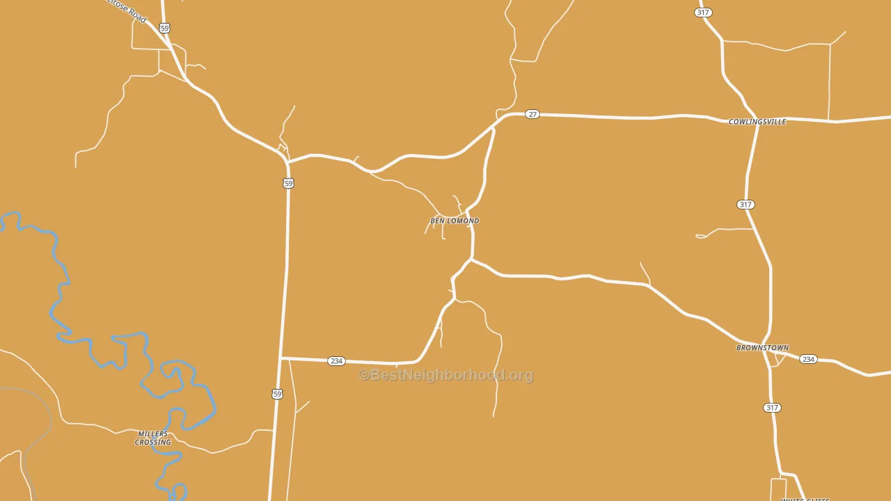 Map of the best neighborhoods in the Ben Lomond area, with better matches in green and worse matches in red