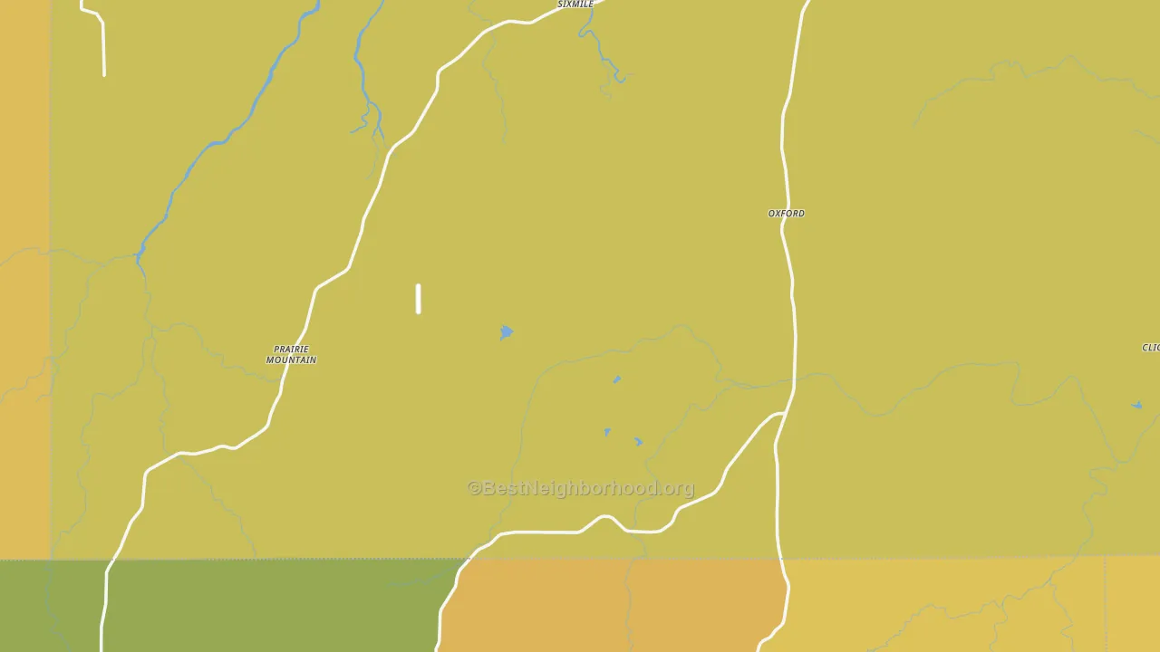 Map of the best neighborhoods in the Bend area, with better matches in green and worse matches in red