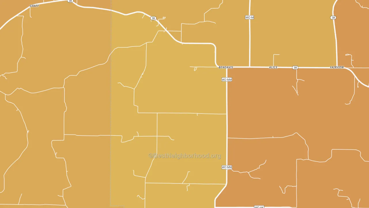 Map of the best neighborhoods in the Bendavis area, with better matches in green and worse matches in red