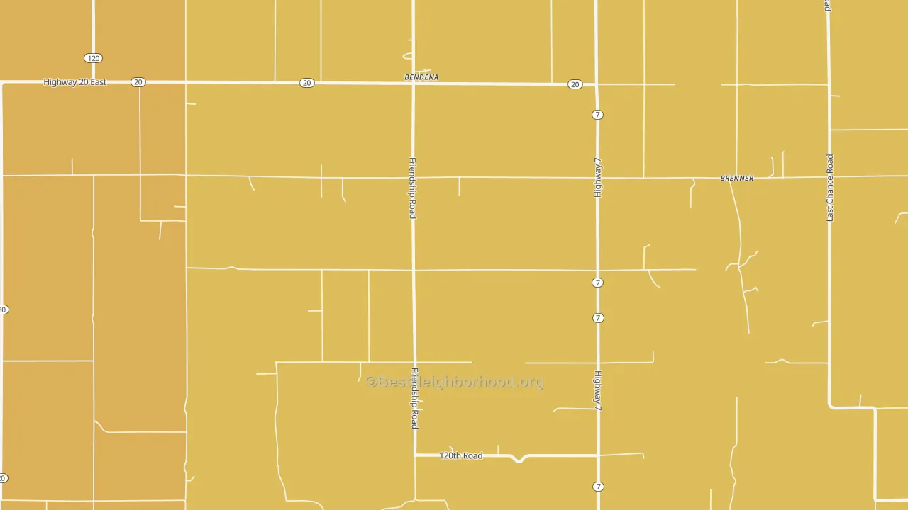 Map of the best neighborhoods in the Bendena area, with better matches in green and worse matches in red