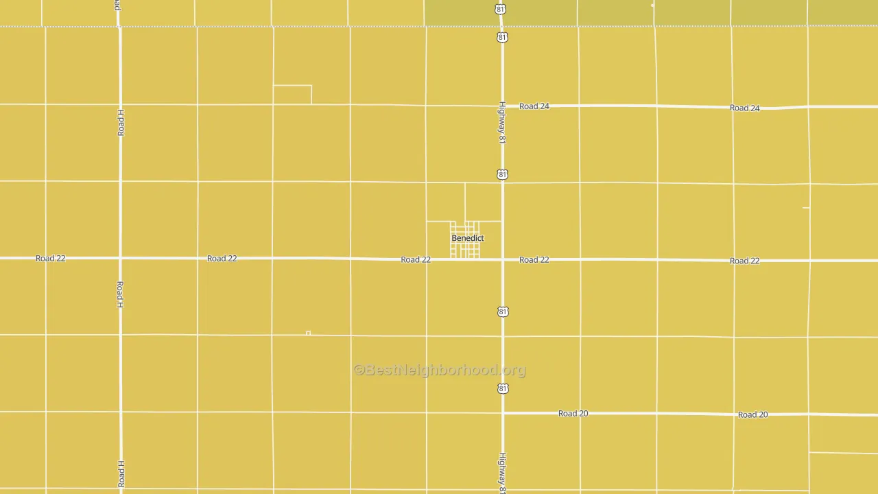 Map of the best neighborhoods in the Benedict area, with better matches in green and worse matches in red