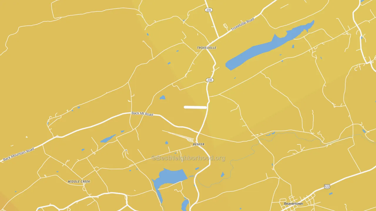 Map of the best neighborhoods in the Benfer area, with better matches in green and worse matches in red