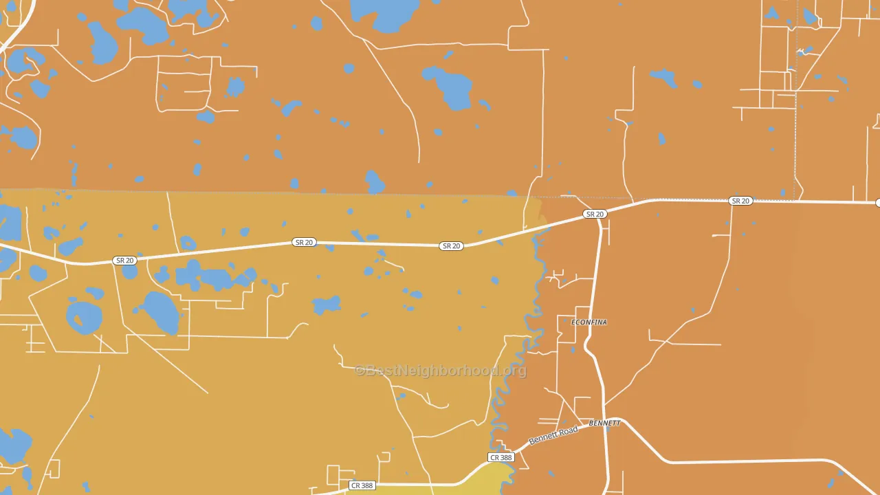 Map of the best neighborhoods in the Bennett area, with better matches in green and worse matches in red