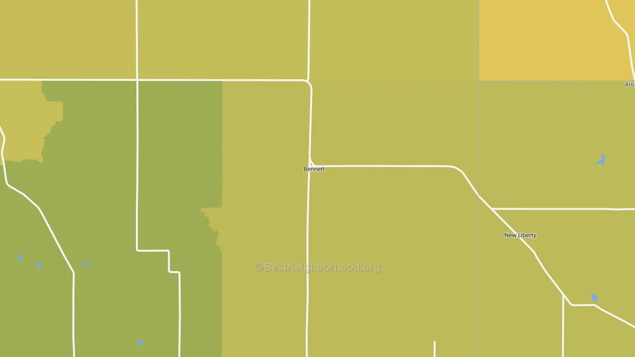 Map of the best neighborhoods in the Bennett area, with better matches in green and worse matches in red