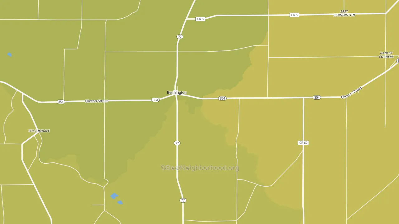 Map of the best neighborhoods in the Bennington area, with better matches in green and worse matches in red