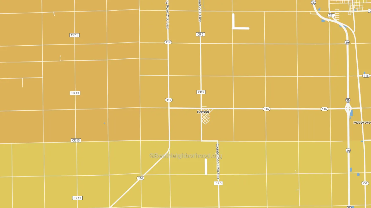 Map of the best neighborhoods in the Benson area, with better matches in green and worse matches in red