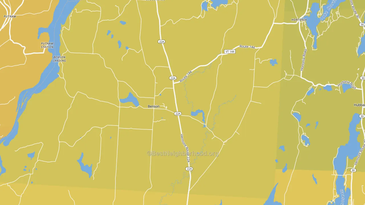 Map of the best neighborhoods in the Benson area, with better matches in green and worse matches in red