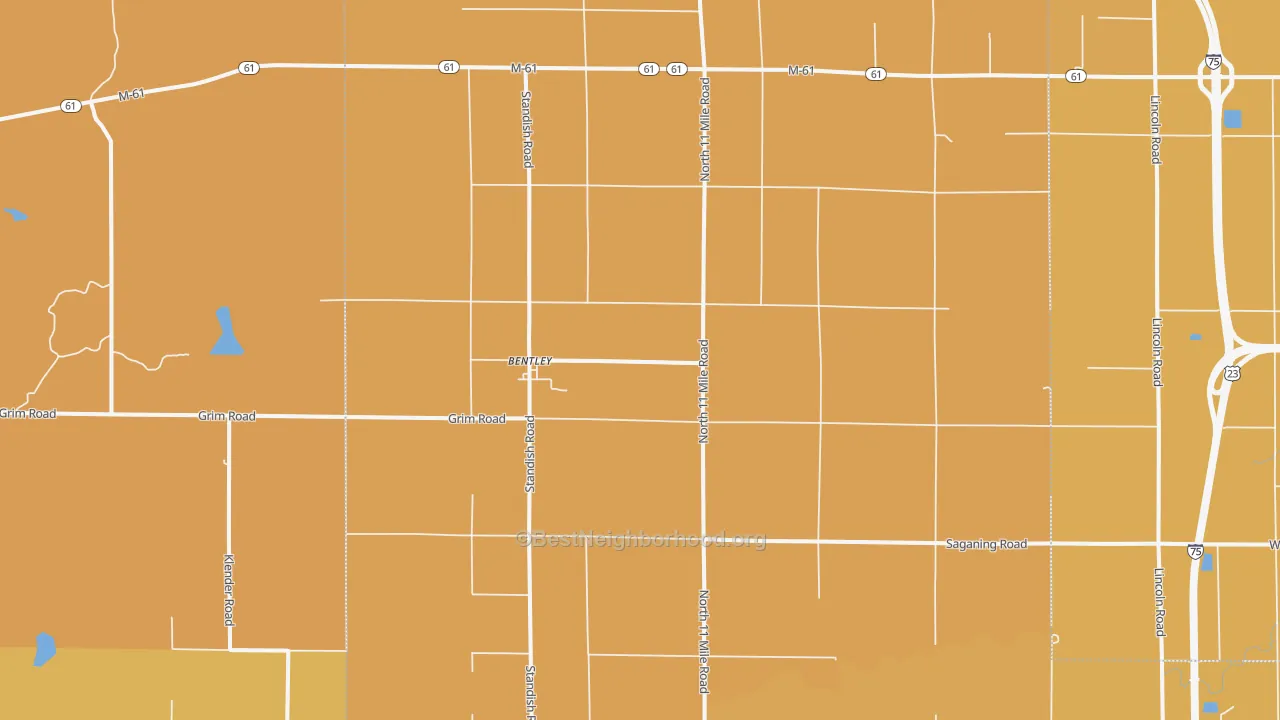 Map of the best neighborhoods in the Bentley area, with better matches in green and worse matches in red