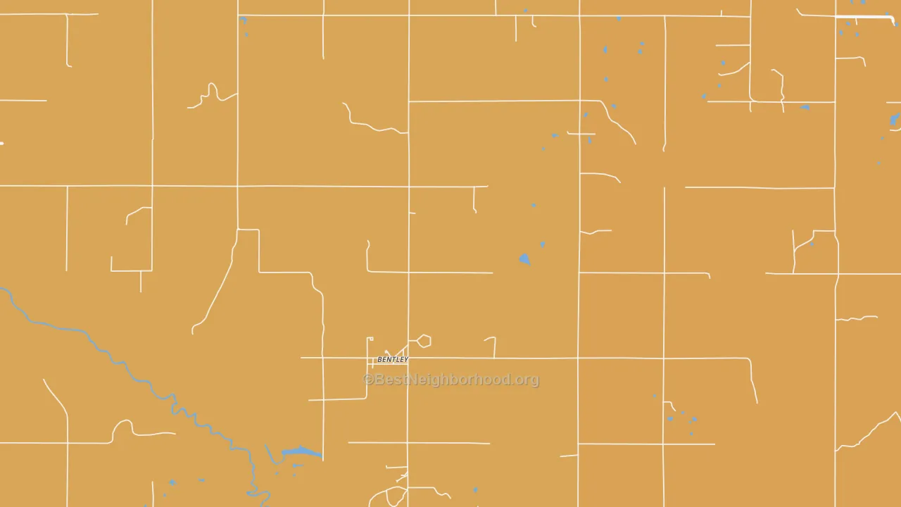 Map of the best neighborhoods in the Bentley area, with better matches in green and worse matches in red