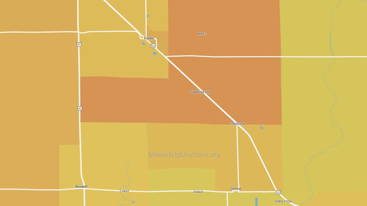 Map of the best neighborhoods in the Benton County area, with better matches in green and worse matches in red