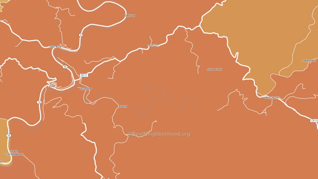 Map of the best neighborhoods in the Bentree area, with better matches in green and worse matches in red