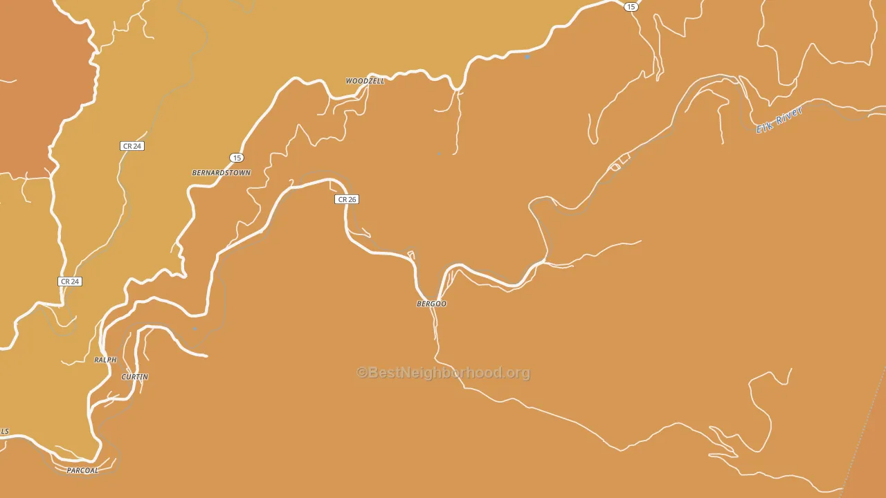 Map of the best neighborhoods in the Bergoo area, with better matches in green and worse matches in red