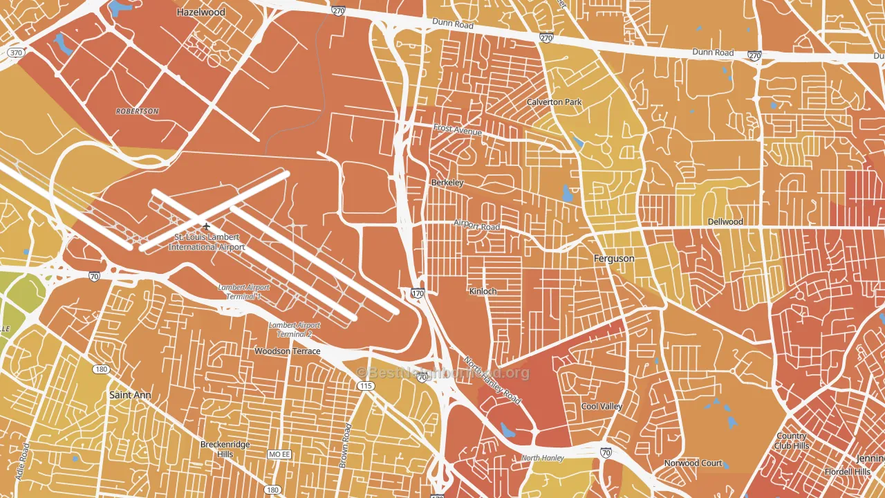Map of the best neighborhoods in the Berkeley area, with better matches in green and worse matches in red