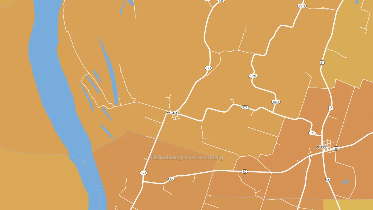 Map of the best neighborhoods in the Berkley area, with better matches in green and worse matches in red