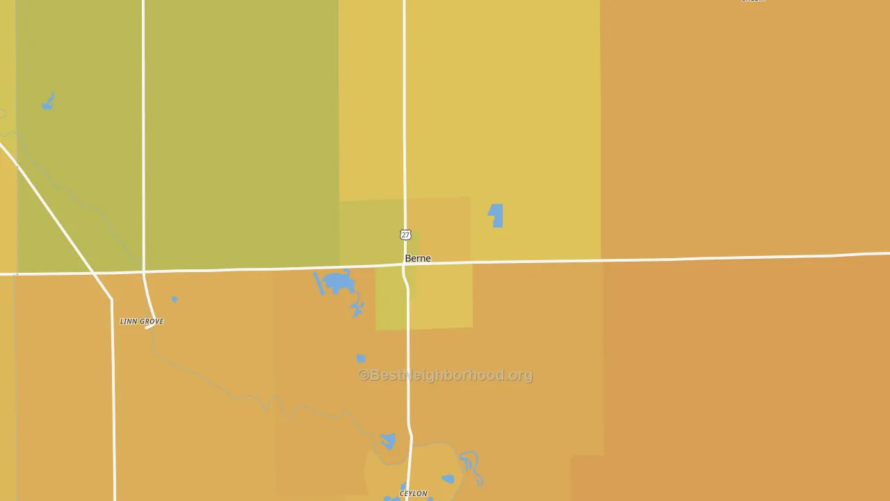 Map of the best neighborhoods in the Berne area, with better matches in green and worse matches in red