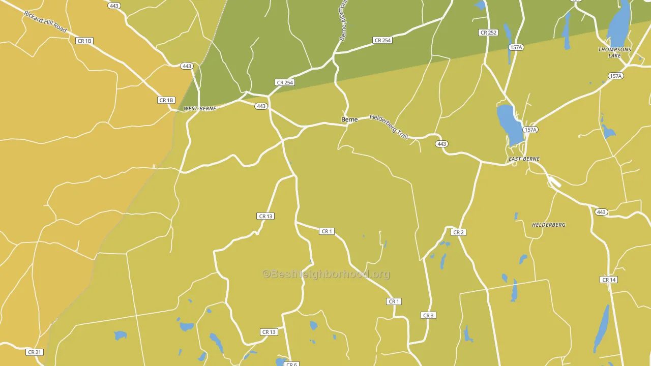 Map of the best neighborhoods in the Berne area, with better matches in green and worse matches in red