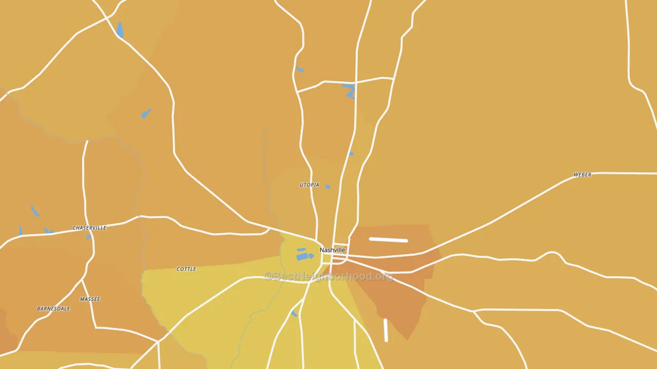 Map of the best neighborhoods in the Berrien County area, with better matches in green and worse matches in red