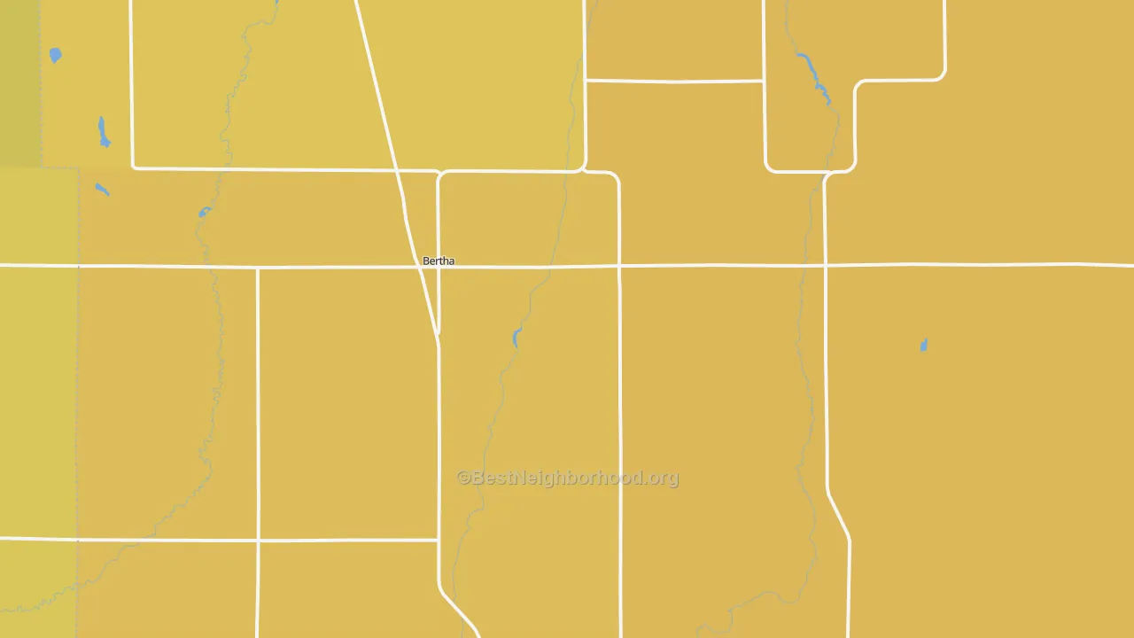 Map of the best neighborhoods in the Bertha area, with better matches in green and worse matches in red
