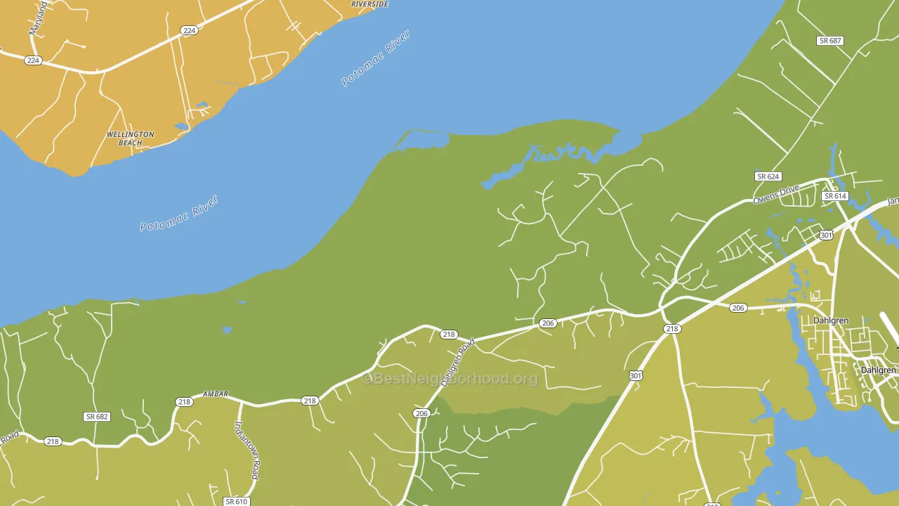 Map of the best neighborhoods in the Berthaville area, with better matches in green and worse matches in red