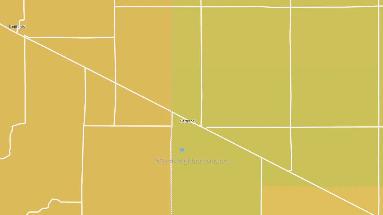 Map of the best neighborhoods in the Bertrand area, with better matches in green and worse matches in red