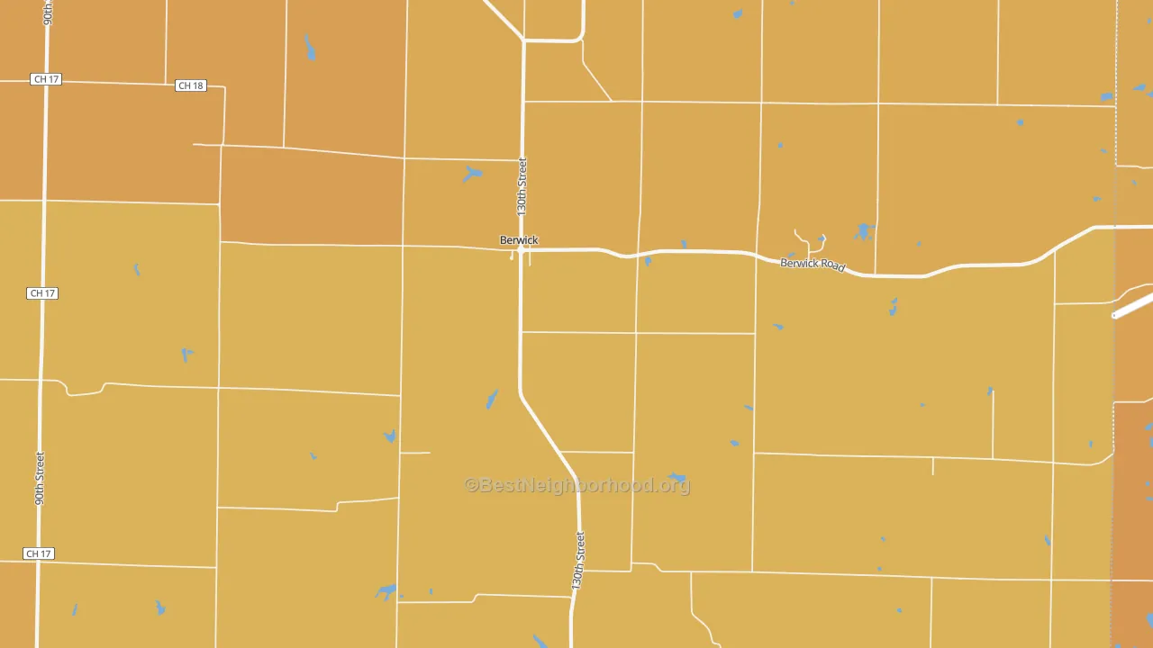 Map of the best neighborhoods in the Berwick area, with better matches in green and worse matches in red