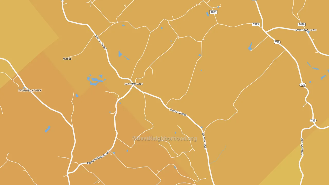 Map of the best neighborhoods in the Berwinsdale area, with better matches in green and worse matches in red