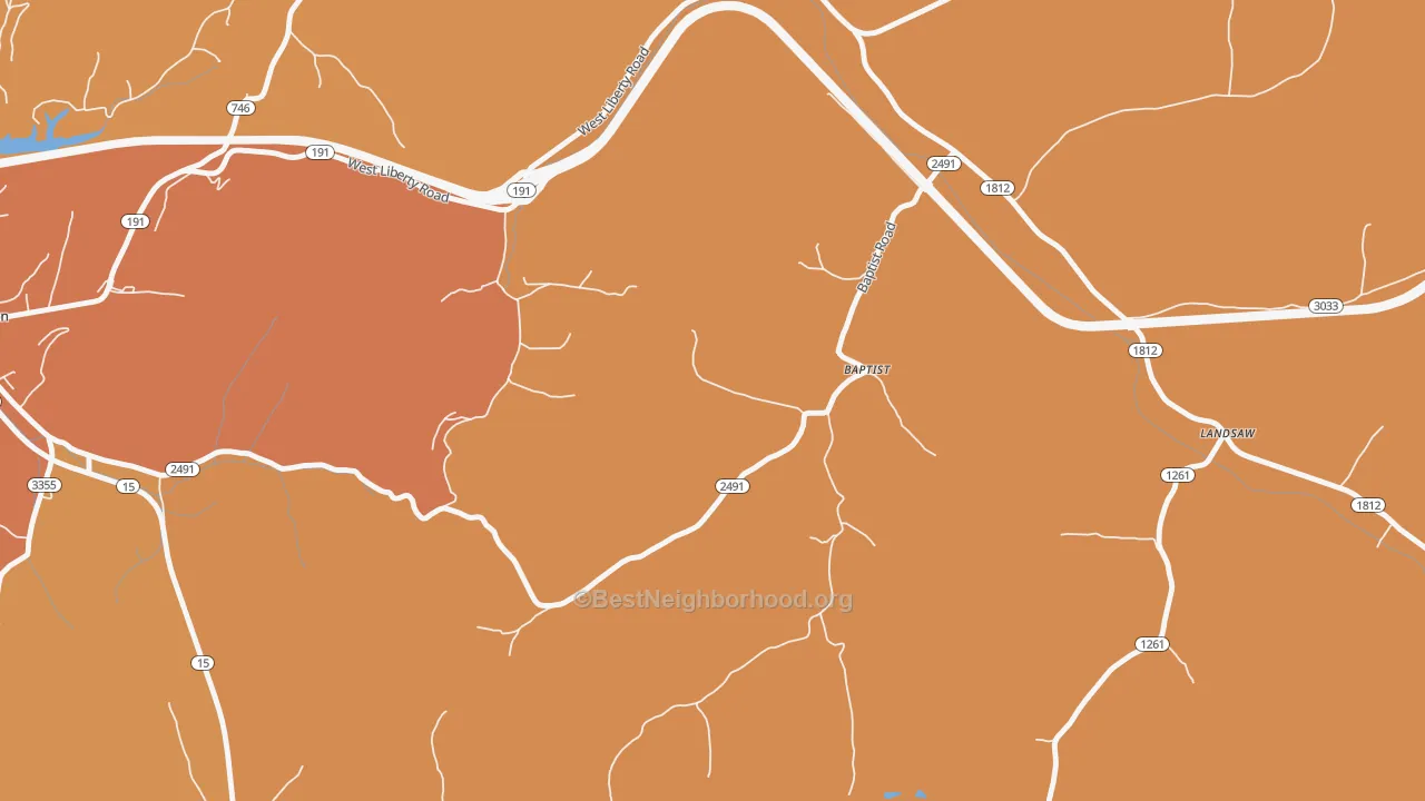 Map of the best neighborhoods in the Bethany area, with better matches in green and worse matches in red