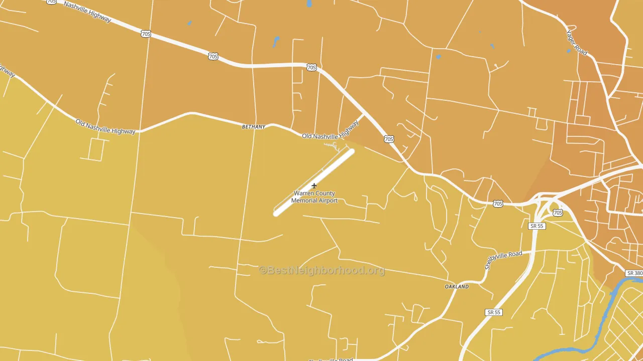 Map of the best neighborhoods in the Bethany area, with better matches in green and worse matches in red