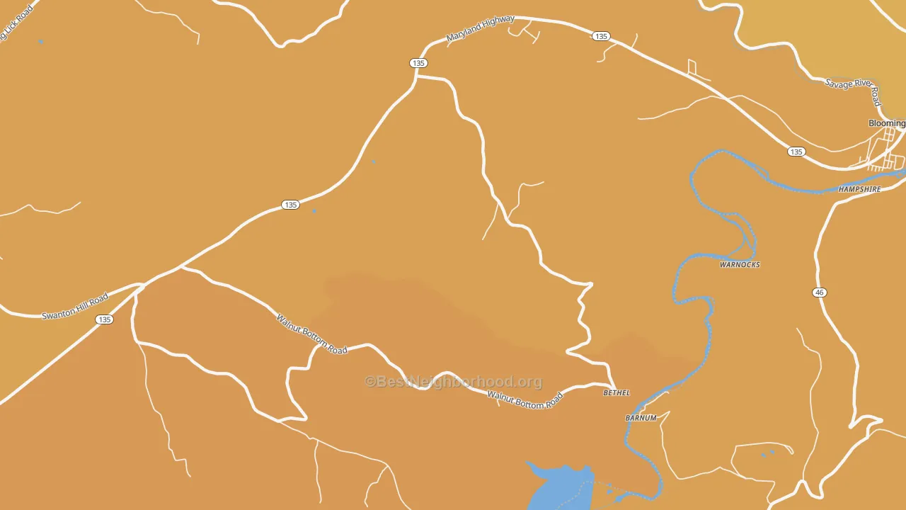 Map of the best neighborhoods in the Bethel area, with better matches in green and worse matches in red