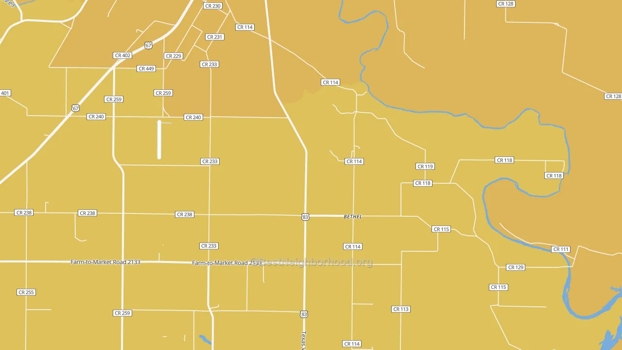 Map of the best neighborhoods in the Bethel area, with better matches in green and worse matches in red