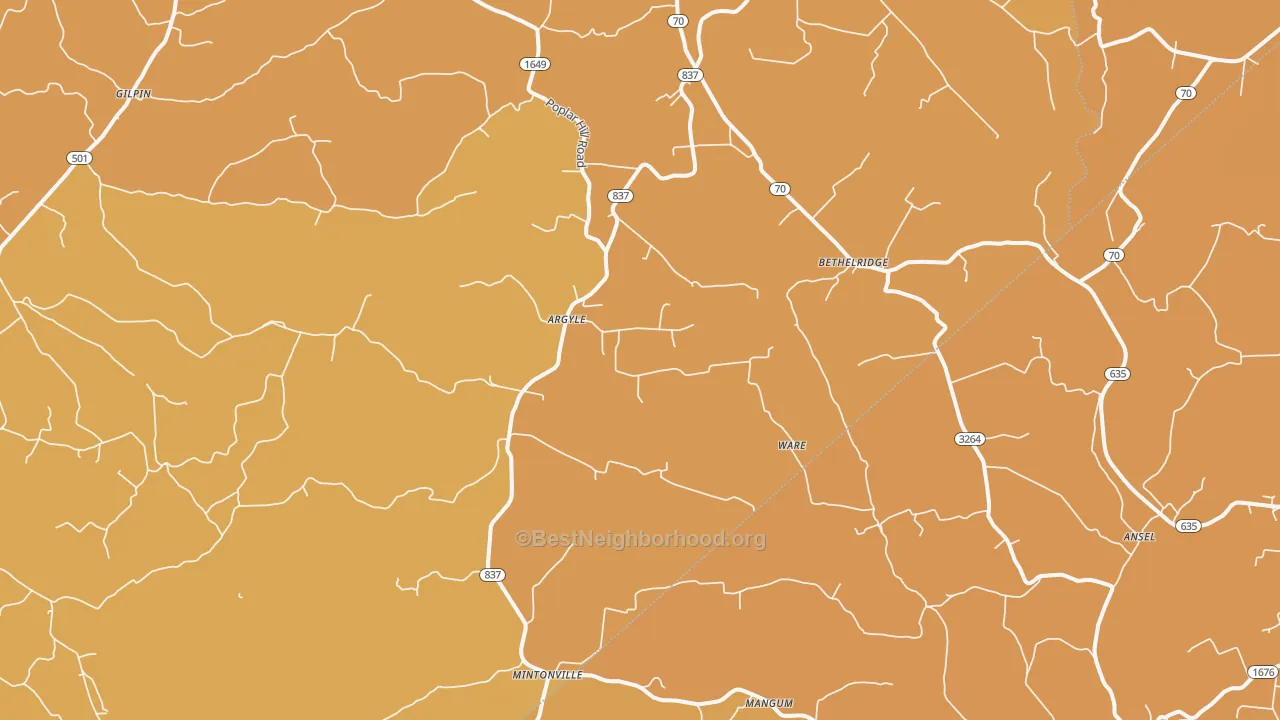 Map of the best neighborhoods in the Bethelridge area, with better matches in green and worse matches in red
