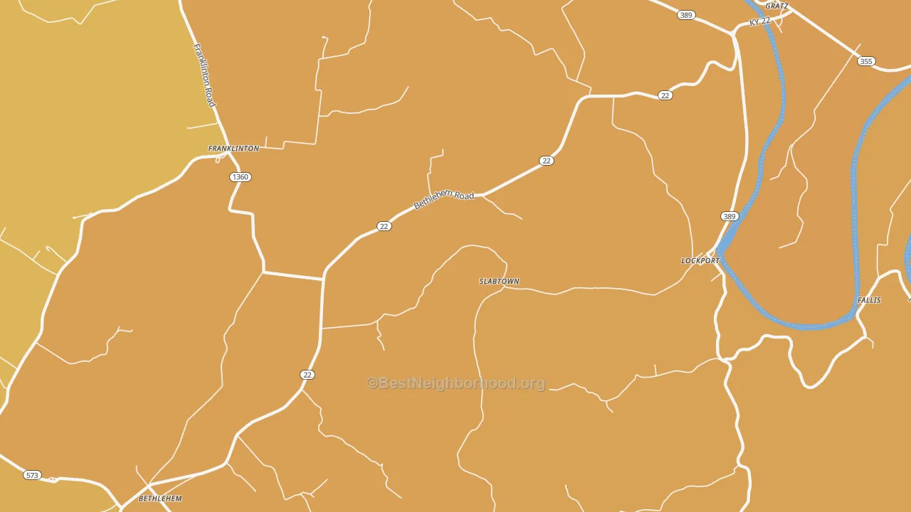 Map of the best neighborhoods in the Bethlehem area, with better matches in green and worse matches in red