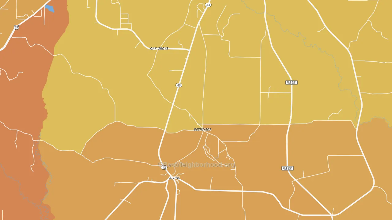 Map of the best neighborhoods in the Bethsaida area, with better matches in green and worse matches in red