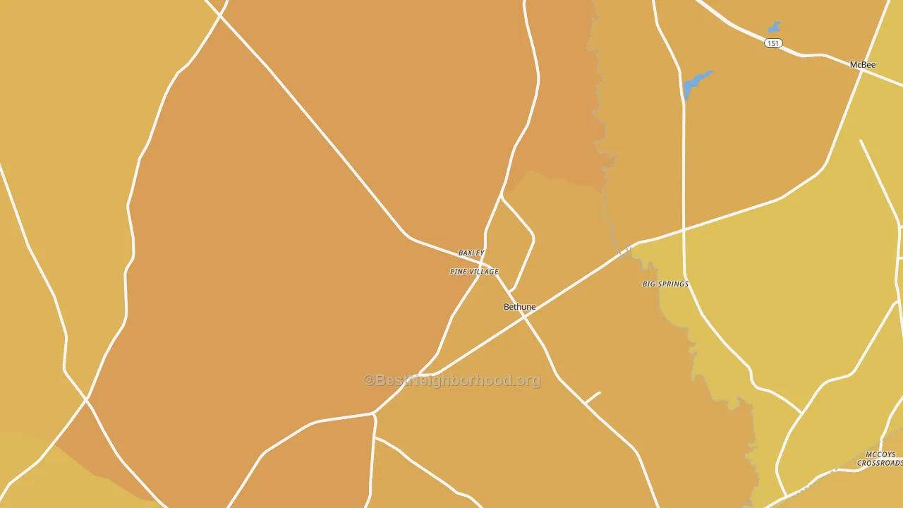 Map of the best neighborhoods in the Bethune area, with better matches in green and worse matches in red