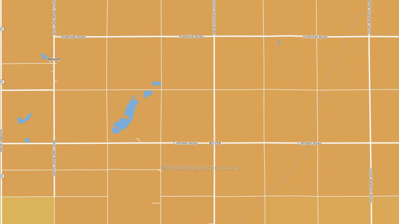 Map of the best neighborhoods in the Betzer area, with better matches in green and worse matches in red