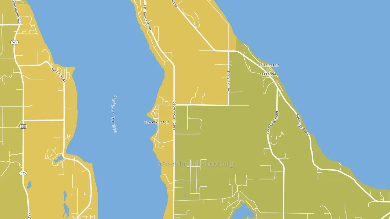 Map of the best neighborhoods in the Beverly Beach area, with better matches in green and worse matches in red