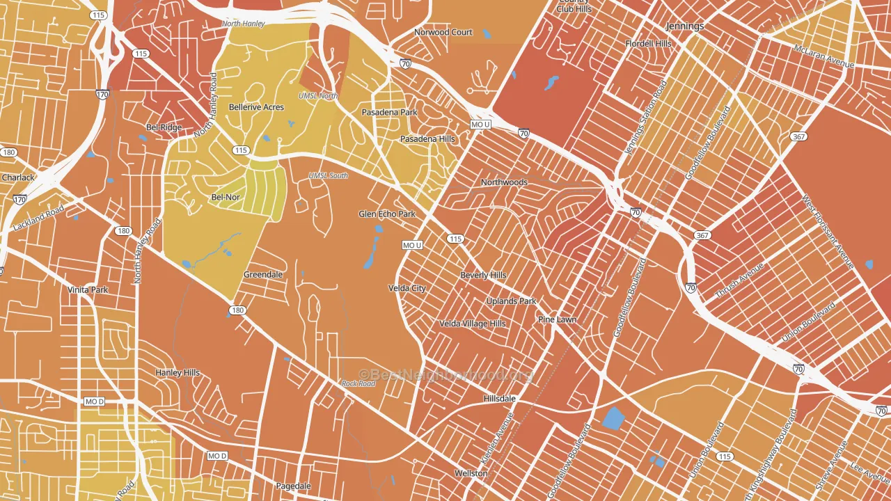 Map of the best neighborhoods in the Beverly Hills area, with better matches in green and worse matches in red