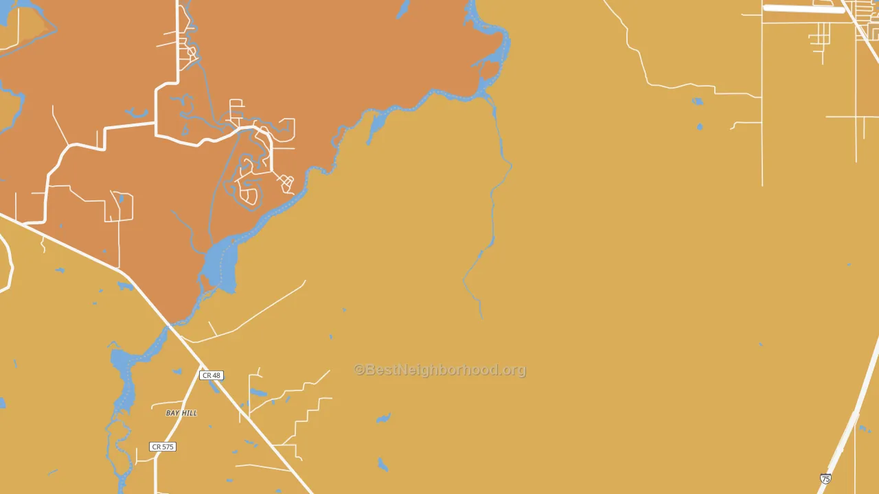 Map of the best neighborhoods in the Bevilles Corner area, with better matches in green and worse matches in red