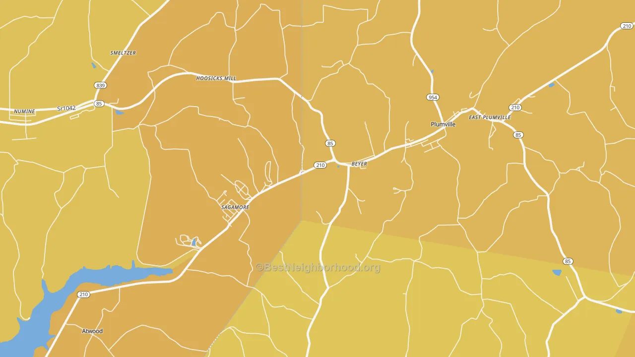 Map of the best neighborhoods in the Beyer area, with better matches in green and worse matches in red