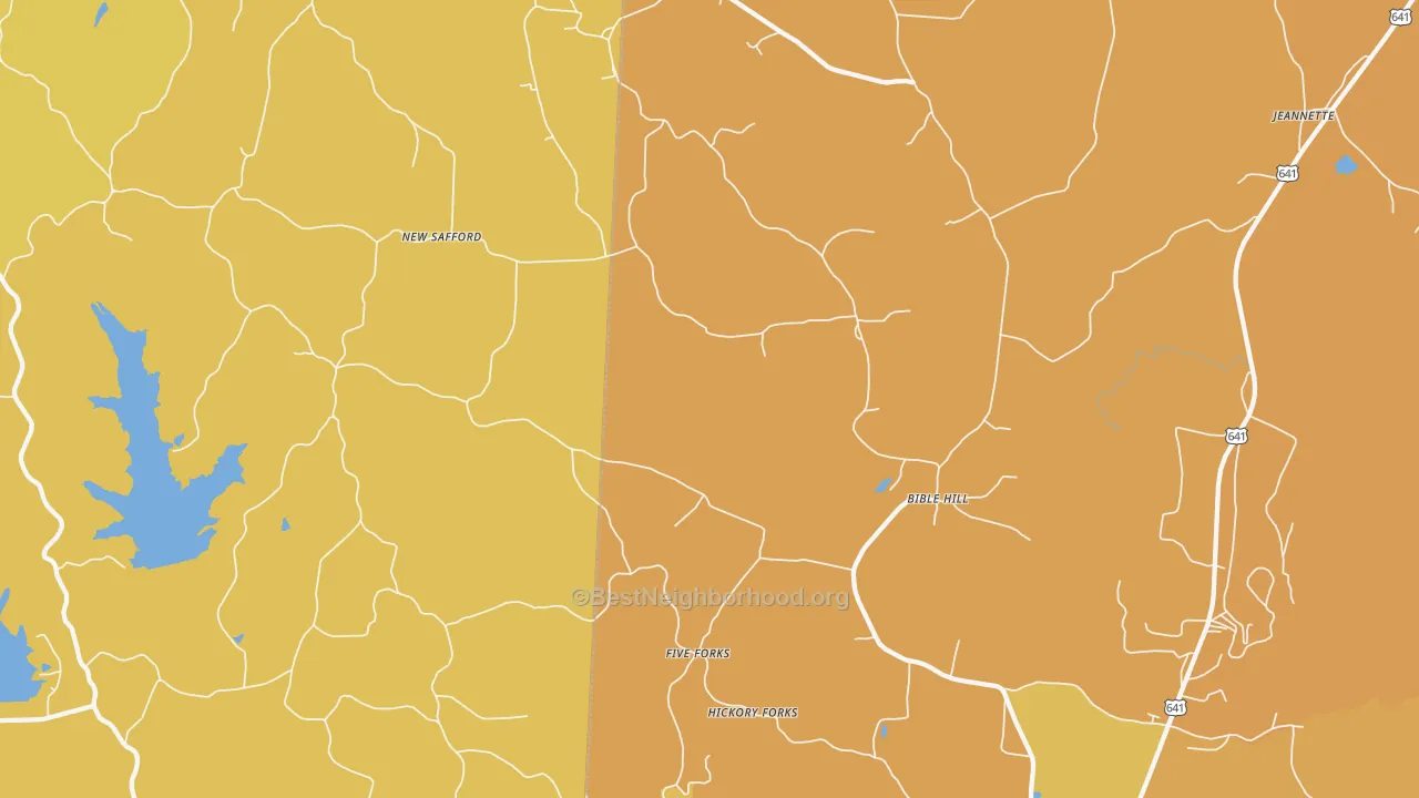 Map of the best neighborhoods in the Bible Hill area, with better matches in green and worse matches in red