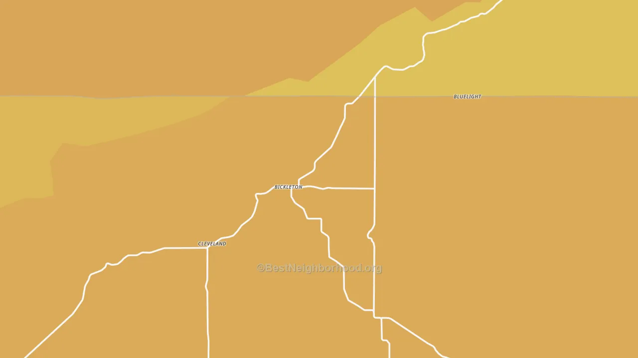 Map of the best neighborhoods in the Bickleton area, with better matches in green and worse matches in red