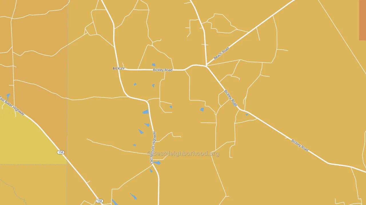 Map of the best neighborhoods in the Bickley area, with better matches in green and worse matches in red