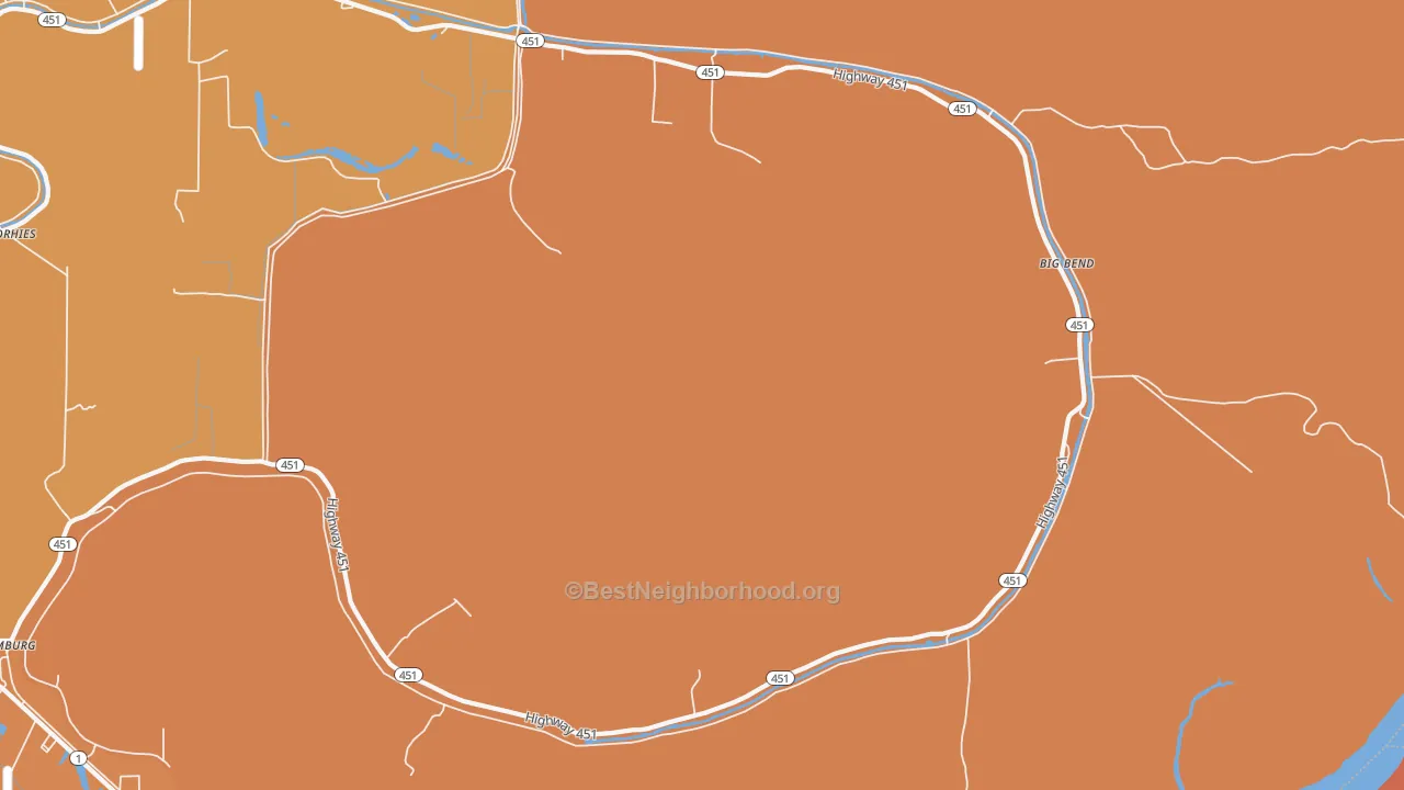 Map of the best neighborhoods in the Big Bend area, with better matches in green and worse matches in red