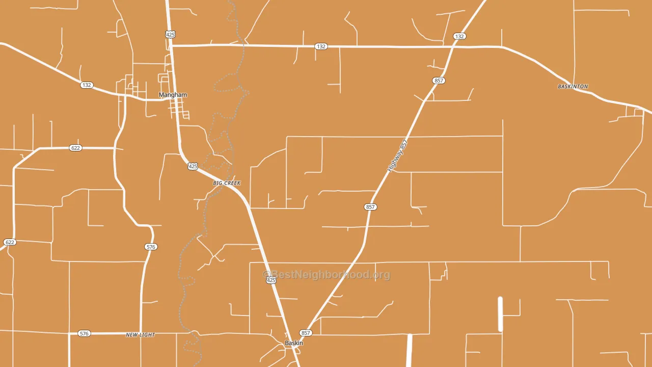 Map of the best neighborhoods in the Big Creek area, with better matches in green and worse matches in red