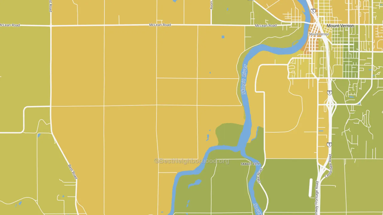 Map of the best neighborhoods in the Big Lake area, with better matches in green and worse matches in red