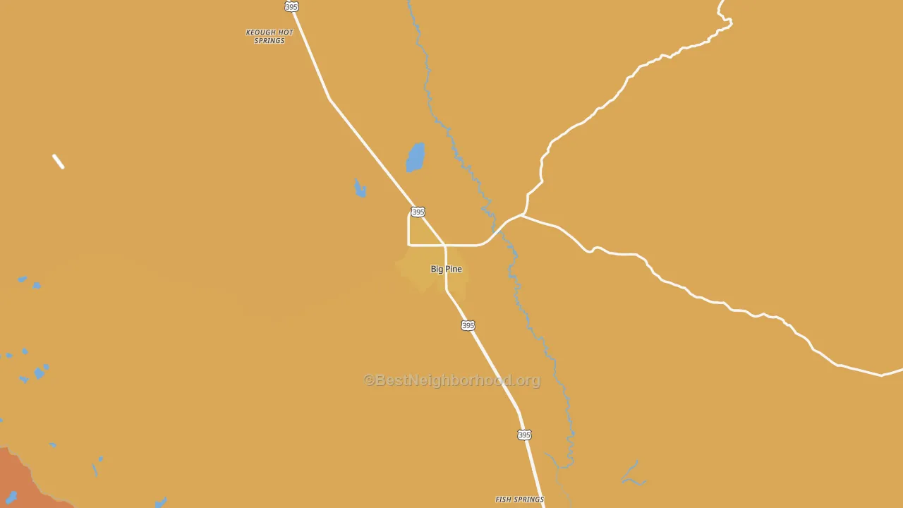 Map of the best neighborhoods in the Big Pine area, with better matches in green and worse matches in red