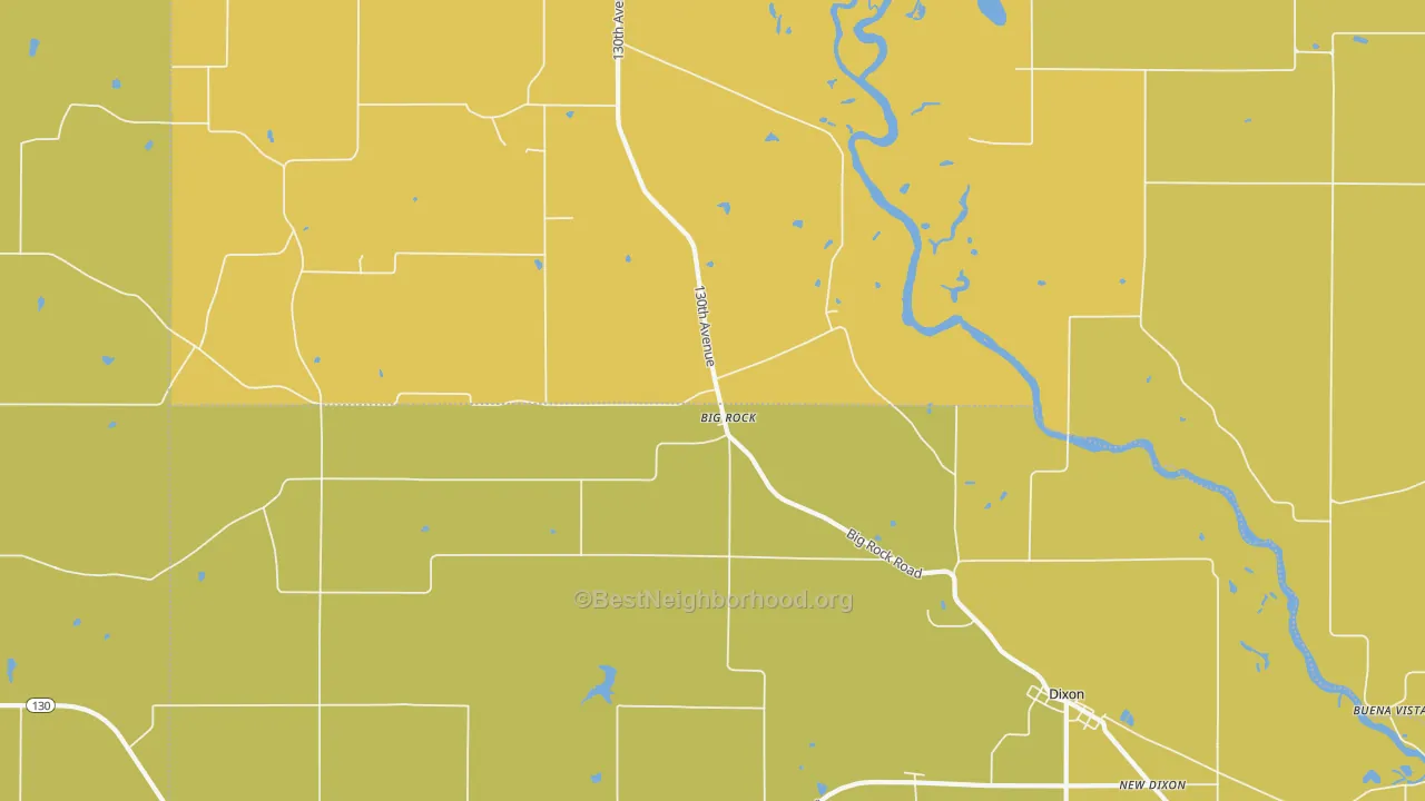 Map of the best neighborhoods in the Big Rock area, with better matches in green and worse matches in red