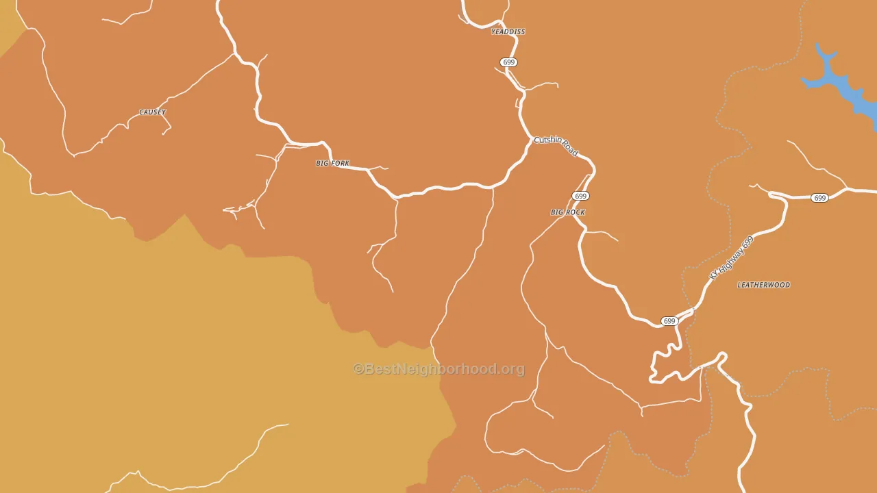 Map of the best neighborhoods in the Big Rock area, with better matches in green and worse matches in red