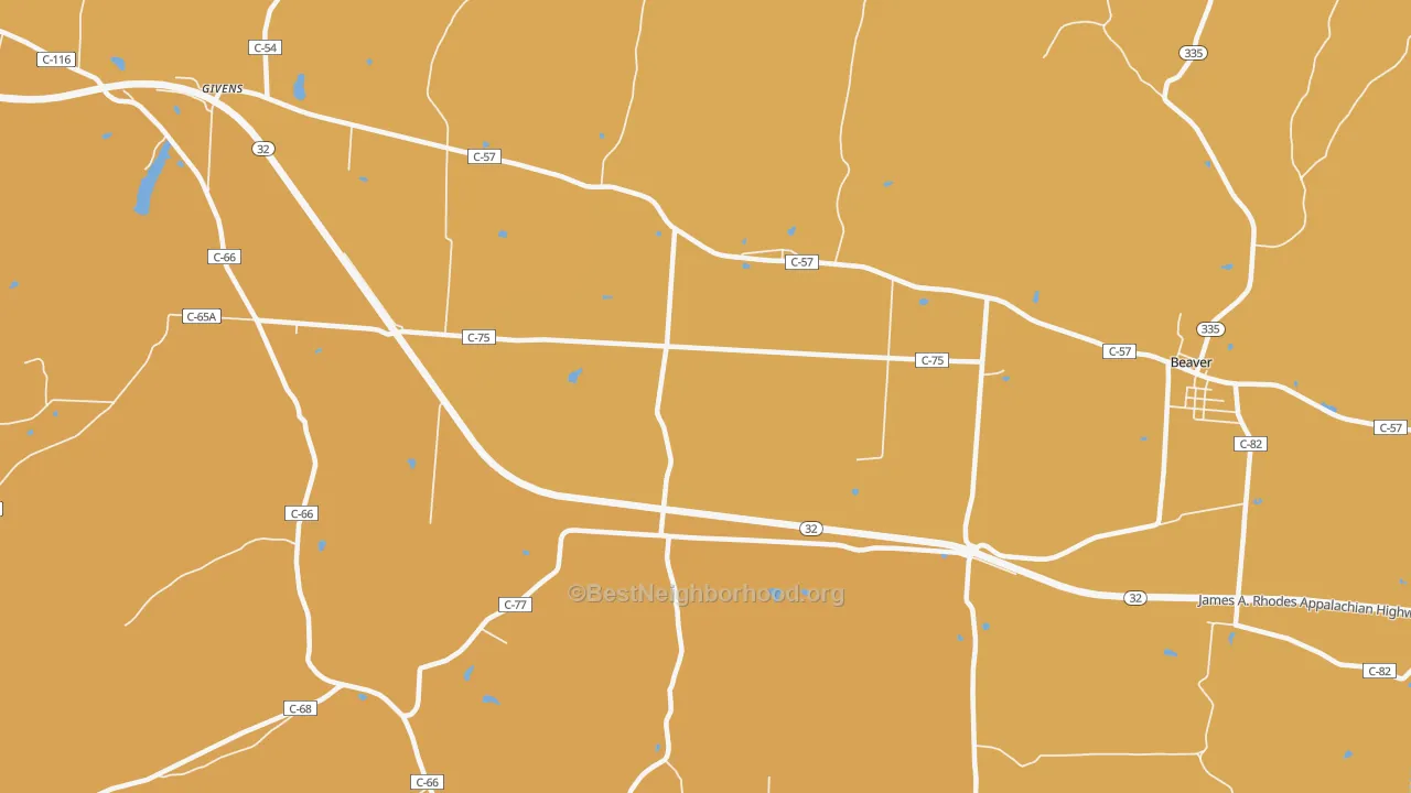 Map of the best neighborhoods in the Big Rock area, with better matches in green and worse matches in red